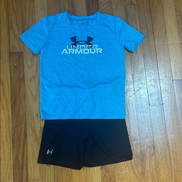 Kid’s Under Armour Light Blue Tee and Black Shorts Combo - Picture 1 of 6
